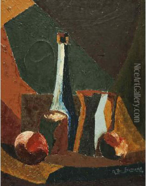 Natura Morta Con Bottiglia Oil Painting - Atributed To A. De Simone