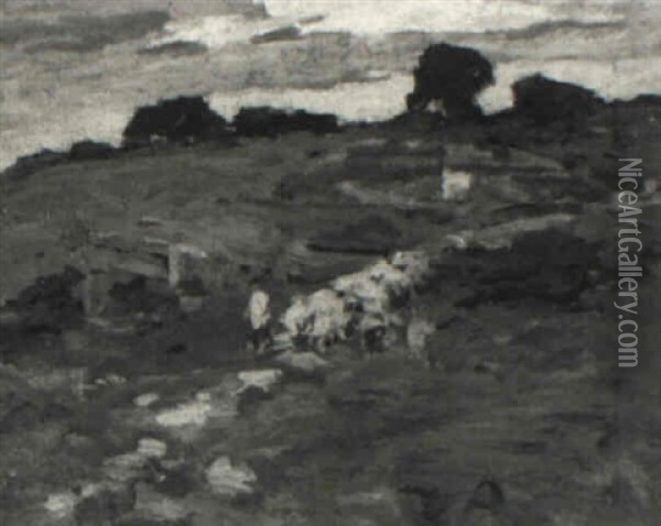 Le Troupeau De Mouton Oil Painting - George Oberteuffer