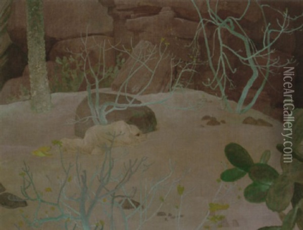 A Garden In The Desert (souvenir Of Matma'a) Oil Painting - Glyn Warren Philpot