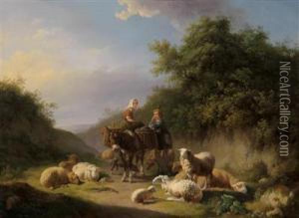 Shepherd And Shepherdess Returning Home Oil Painting - Eugene Joseph Verboeckhoven