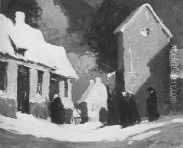Village In Winter Oil Painting - George Ames Aldrich