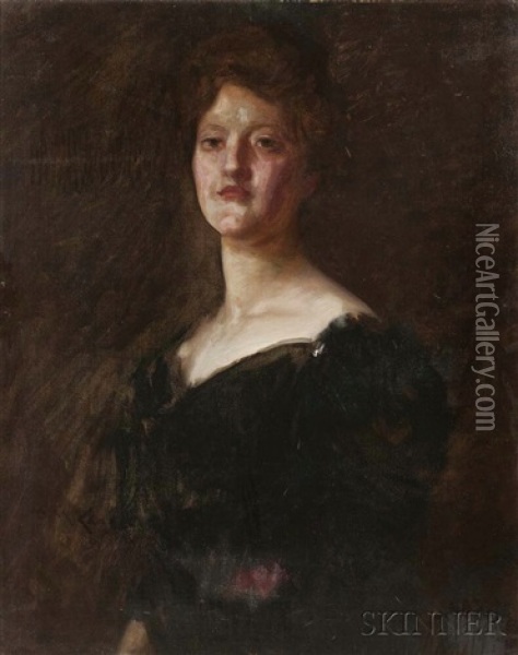 Lady In Black (lilian Westcott Hale) Oil Painting - William Merritt Chase