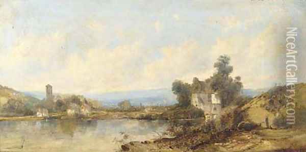 A lakeside town Oil Painting - Alfred Vickers