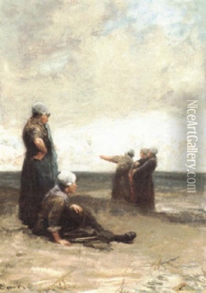 On The Seashore Oil Painting - Bernardus Johannes Blommers