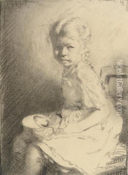Bunny Seated Holding A Bowl And Spoon On Her Lap Oil Painting - Sir William Newenham Montague Orpen