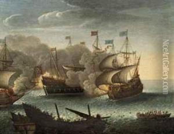 A Naval Battle Oil Painting - Cornelis Verbeeck