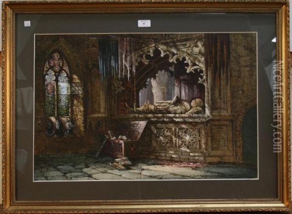 View Of A Gothic Church Interior Oil Painting - Margaret Rayner