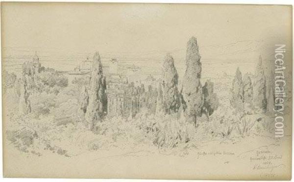 Ansicht Von Granada; Ansicht Von Rhodos Oil Painting - Friedrich Bamberger