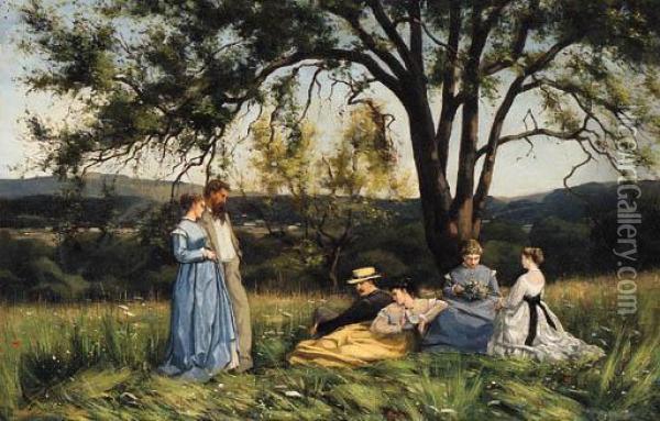 Dans La Prairie Oil Painting - Hippolyte Henri P. Dubois