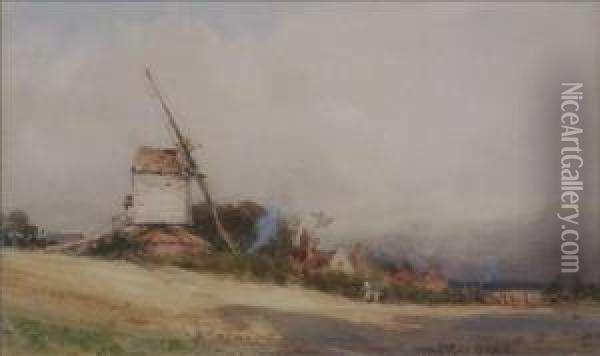 A Norfolk Post Mill Oil Painting - Wilfred Williams Ball
