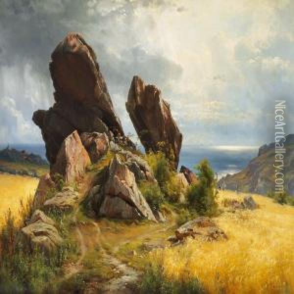 Klipper I En Bygmark Oil Painting - Carl Frederick Aagaard