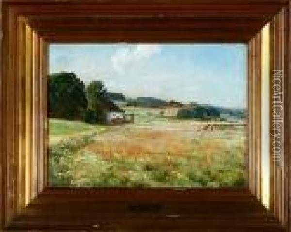 A Danish Summer Landscape With Poppies In Bloom Oil Painting - Viggo Christian Frederick Pedersen