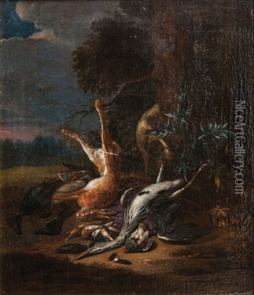 Hunting Still Life With Heron And Hare Oil Painting - Adriaen de Gryef