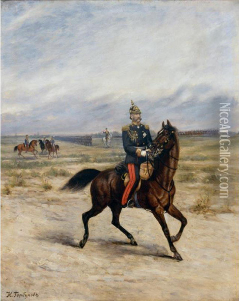 Portrait Of Tsar Alexander Ii On Horseback Oil Painting - Kyrill Antonovitch Gorbounov