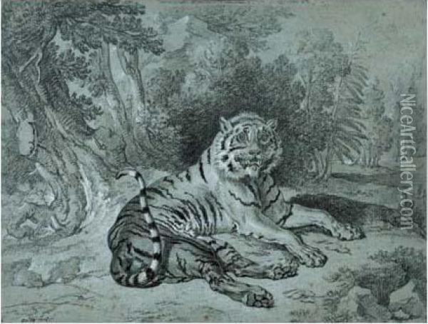 Tigre Couche Dans Un Paysage Oil Painting - Jean-Baptiste Oudry