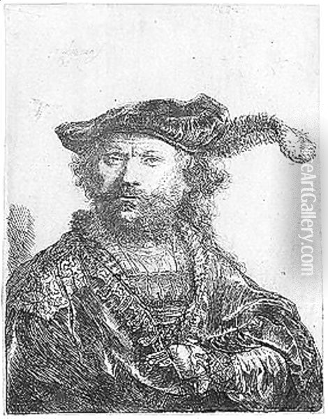 Rembrandt in Velvet Cap and Plume Oil Painting - Rembrandt Van Rijn