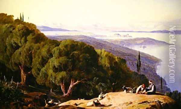 Corfu from the Hill of Gastouri Oil Painting - Edward Lear