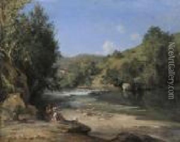 Repos Au Bord De La Riviere Oil Painting - Gustave Colin