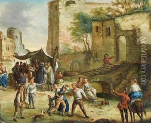 A Street Brawl Oil Painting - David The Younger Teniers