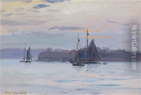 Sailboats At Dusk Oil Painting - Walter Lofthouse Dean