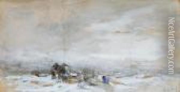 Plough Team In A Snowy Landscape Oil Painting - Anton Mauve
