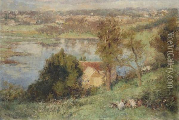 The Yarra From Kensington Road, South Yarra Oil Painting - Frederick McCubbin