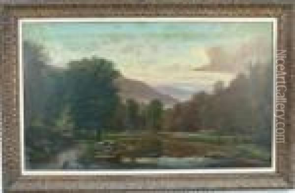 A Large Landscape With Central Stream And Pathway Oil Painting - Edmund Darch Lewis