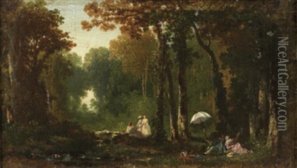 Le Repos En Foret De Fontainebleau Oil Painting - Dominique-Adolphe Grenet de Joigny