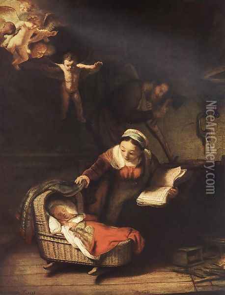 The Holy Family with Angels 1645 Oil Painting - Rembrandt Van Rijn