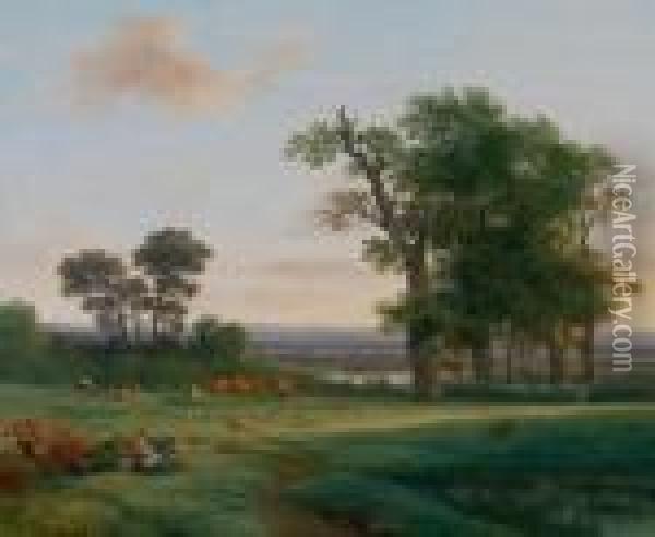 Auenlandschaft Mit Einer Rastenden Schaferin Oil Painting - Franz II Steinfeld