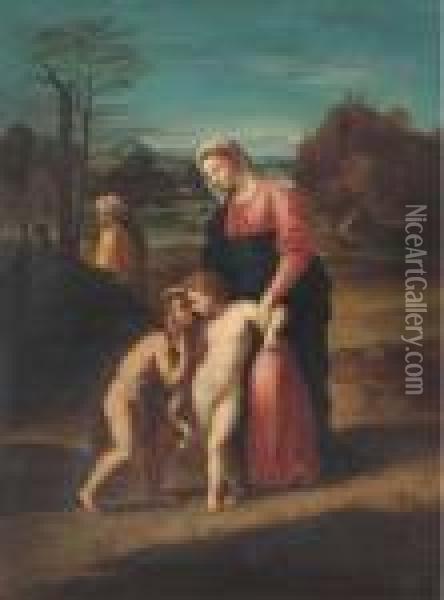 The Holy Family In A Landscape Oil Painting - Raphael (Raffaello Sanzio of Urbino)