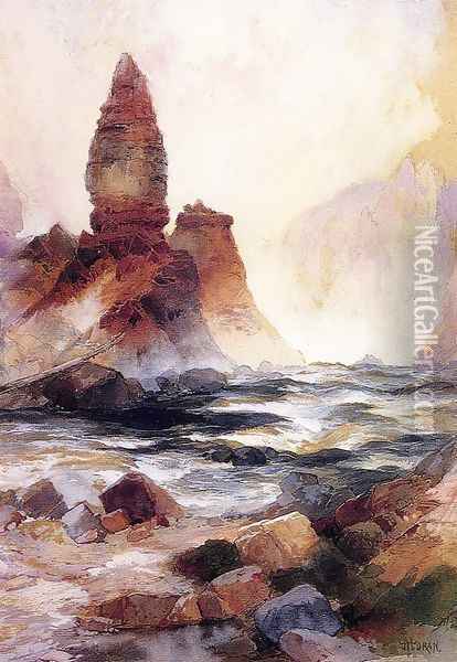 Tower Falls And Sulphur Rock Yellowstone Oil Painting - Thomas Moran