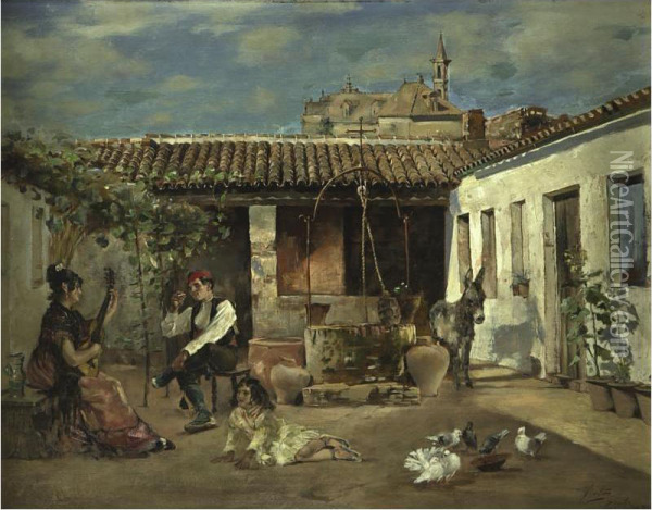 A Patio In Seville Oil Painting - John Mclure Hamilton