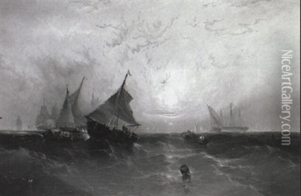Ships At Sunset Oil Painting - Edward Moran