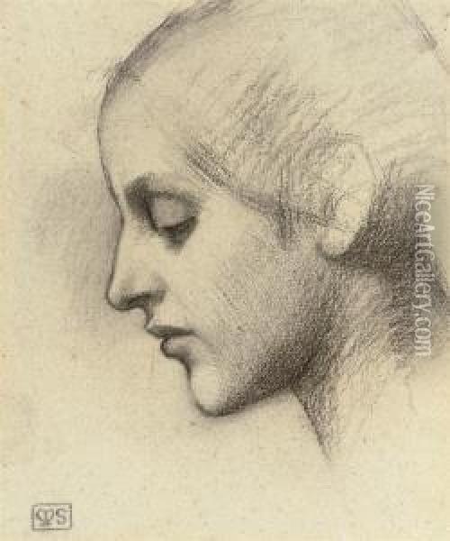 Head Study Of A Girl In Profile To The Left Oil Painting - Marianne Stokes