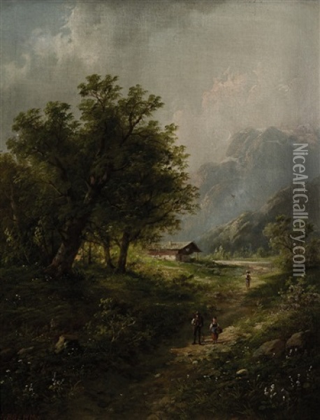 Partien Aus Tirol (2 Works) Oil Painting - Eduard Boehm