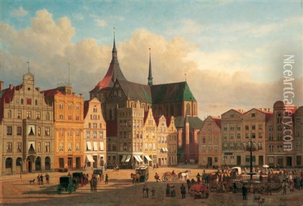 Der Alte Marktplatz Von Rostock Oil Painting - Friedrich Jentzen