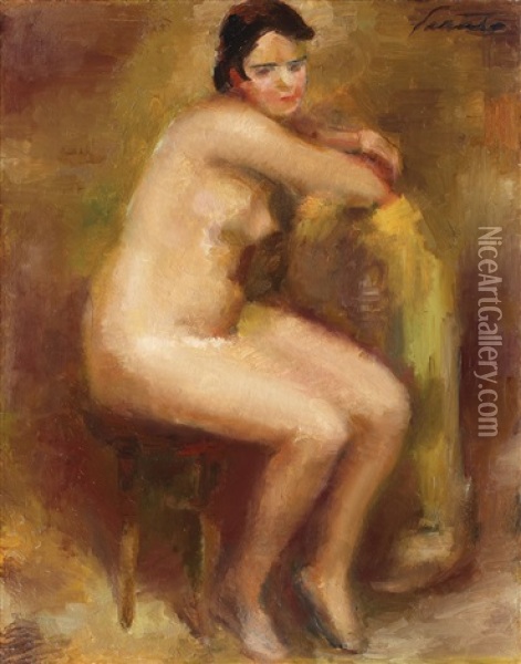 Nud In Atelier Oil Painting - Francisc Sirato
