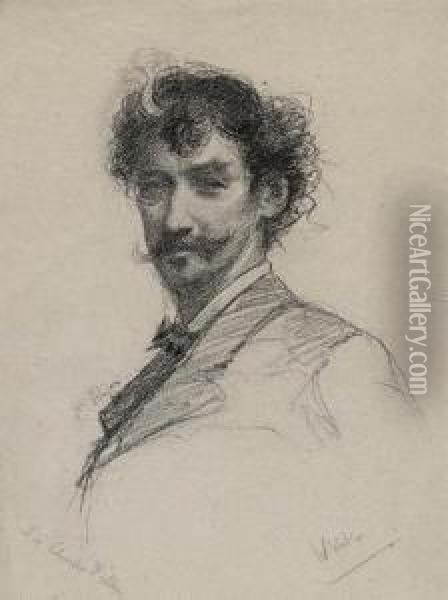 Portrait Of Whistler Oil Painting - Paul Adolphe Rajon