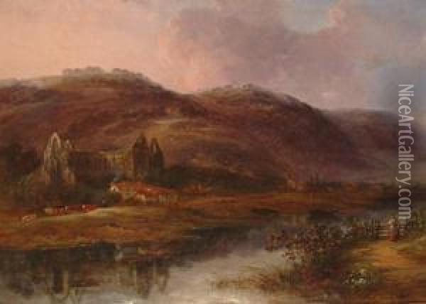 A View Of Tintern Abbey Looking West Oil Painting - William Pitt