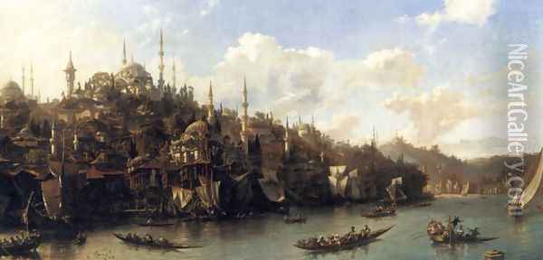 A View of the Suleymaniyeh Oil Painting - Eugene Napoleon Flandin