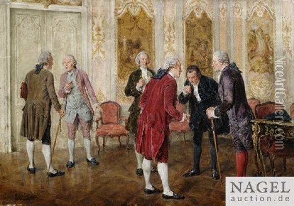 Sechs Herren Beim Antichambrieren Oil Painting - Carl Wilhelm Anton Seiler