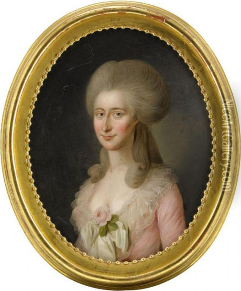 Portratt Av Ung Adelsdam I Rosa Klanning - Midjebild Oil Painting - Jens Juel