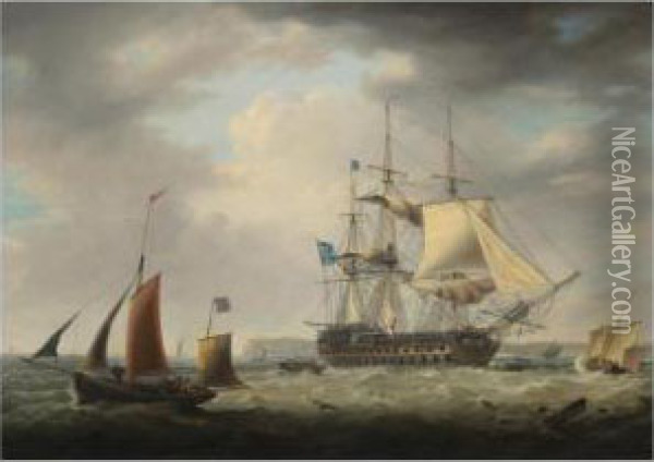 H.m.s. Northumberland Off The 
South Foreland Commanded By Rearadmiral The Hon. Alexander Cochrane Oil Painting - George Webster