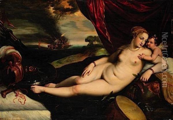 Venus Et L'amour Entoures D'attributs Militaires Oil Painting - Gillis Coignet