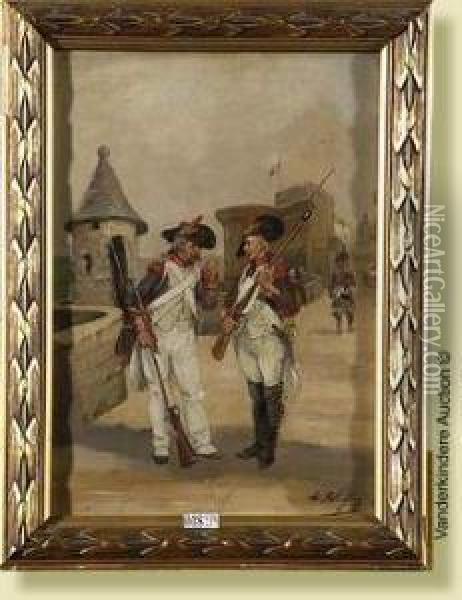 Soldats Sur Les Remparts Oil Painting - Albert Bligny
