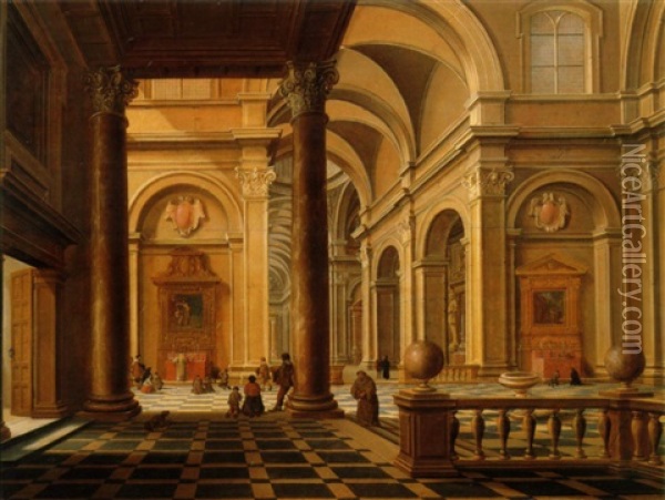 A Church Interior Oil Painting - Bartholomeus Van Bassen