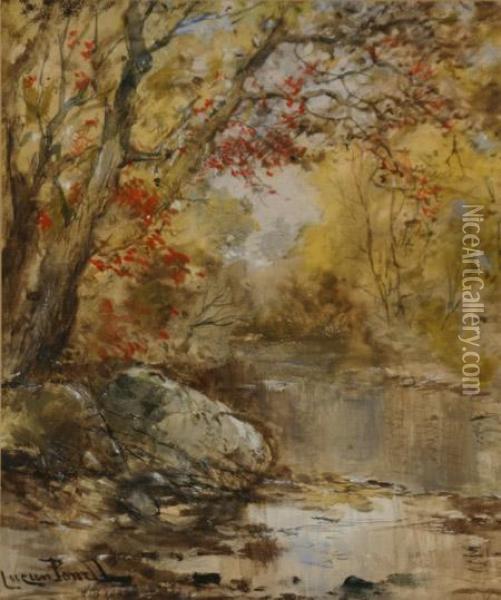 Rock Creek Woodland Scene Oil Painting - Lucien Whiting Powell