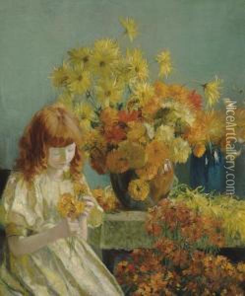 Girl With Flowers Oil Painting - Francis Coates Jones