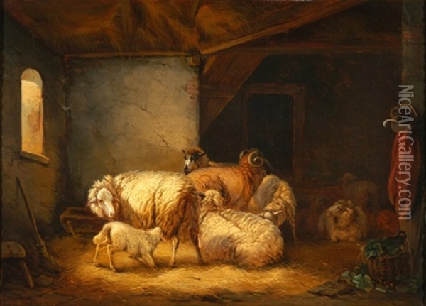 Stall Mit Schafen Oil Painting - Wilhelm Melchior